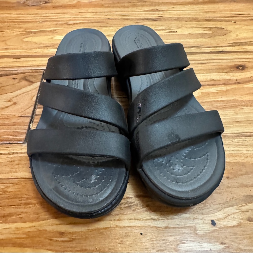 CROCS Lite Ride Wedge Strappy Sandals Slides Black size 7 - Picture 3 of 9